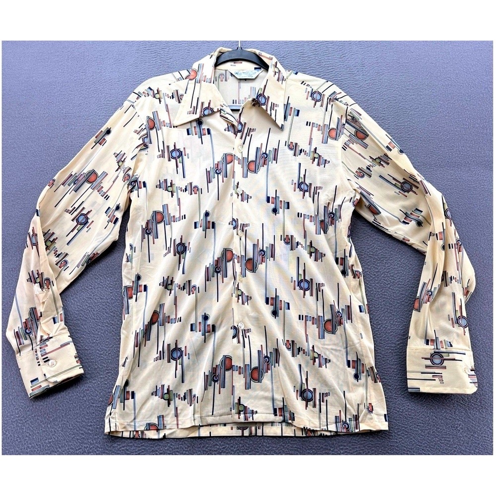 Vintage 70s Kmart Disco Shirt Mens M Geometric Abstract  Arnel Triacetate